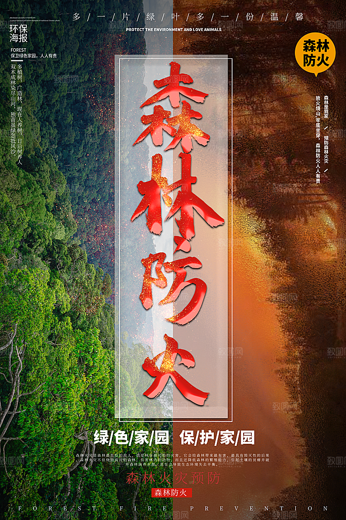 森林防火119消防安全日保护环境海报