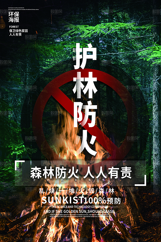 森林防火119消防安全日保护环境海报