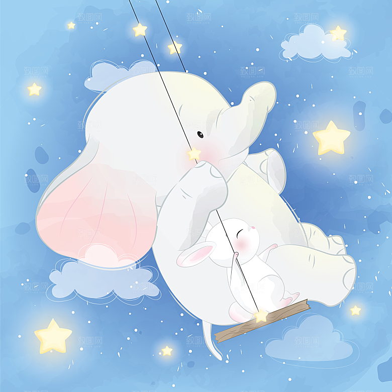 梦幻可爱卡通动物插画