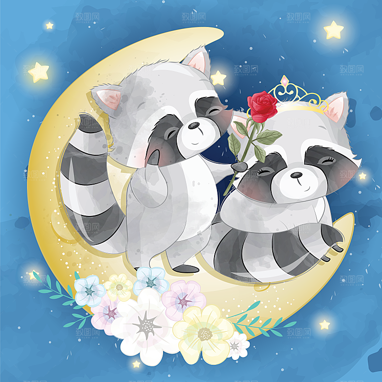 梦幻可爱卡通动物插画