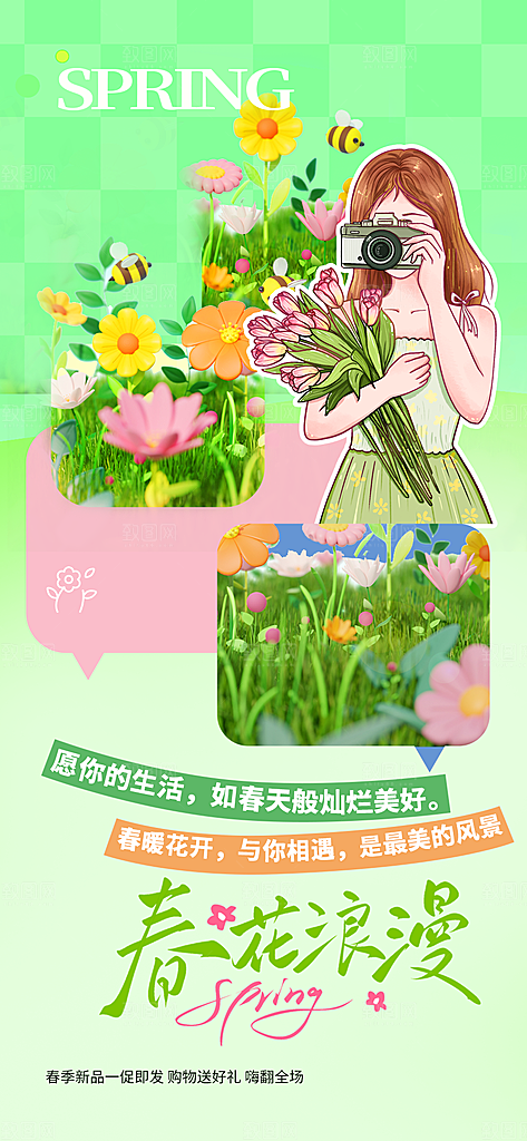 春天春季简约户外赏花踏春海报