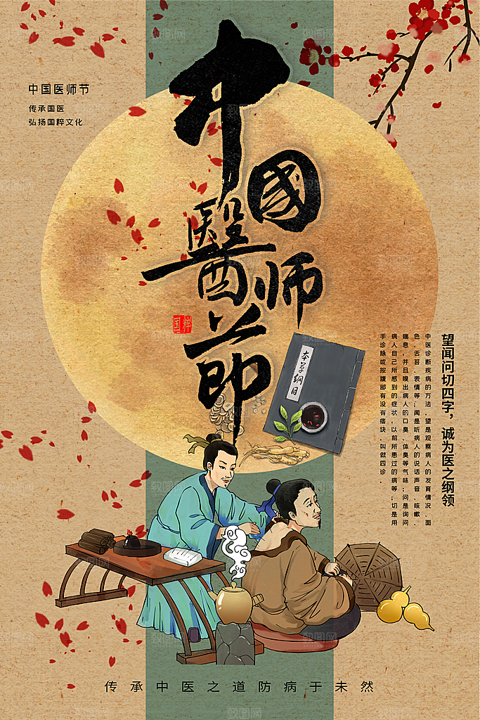 中国医师节致敬中医公益海报