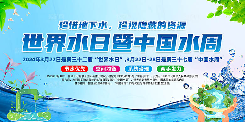 节约用水世界水日宣传展板海报素材
