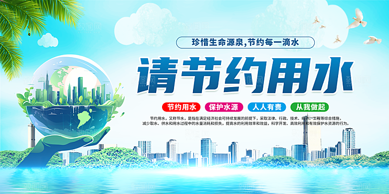 节约用水世界水日宣传展板海报素材