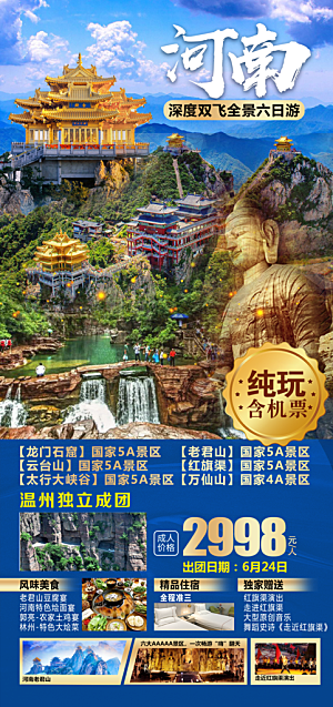 河南洛阳龙门石窟开封少林寺郑州旅游海报