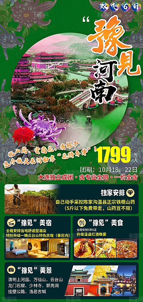 河南郑州开封洛阳龙门石窟少林寺旅游海报