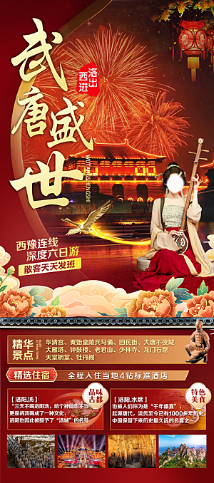 河南郑州开封洛阳龙门石窟少林寺旅游海报