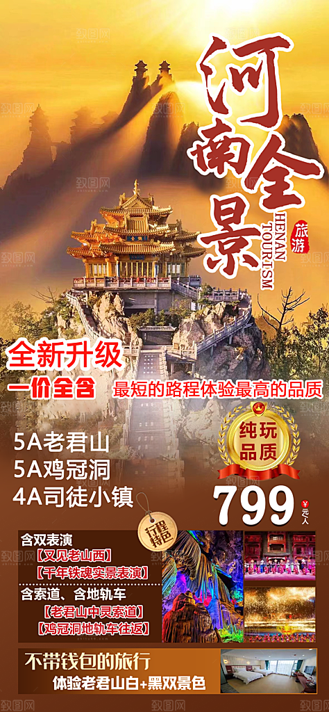 河南郑州开封洛阳龙门石窟少林寺旅游海报