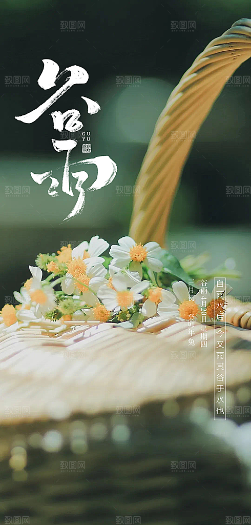 谷雨大气节日插画节气简约唯美宣传海报