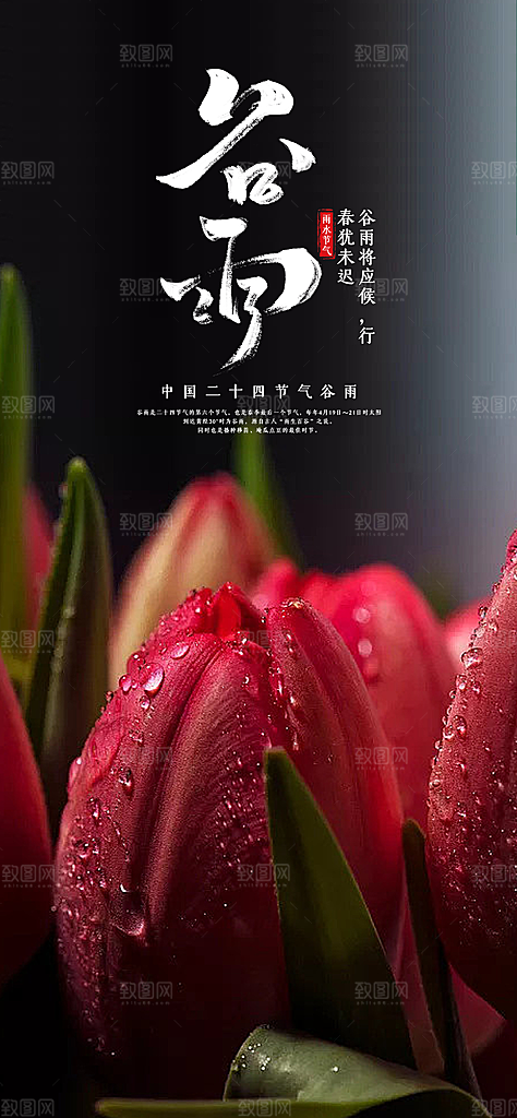 谷雨大气节日插画节气简约唯美宣传海报