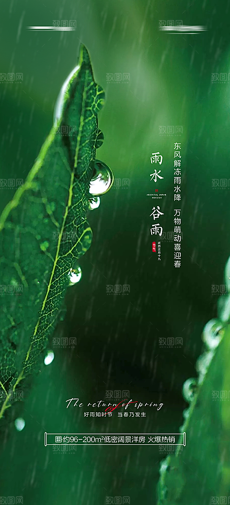 谷雨简约大气唯美节气插画节日宣传海报