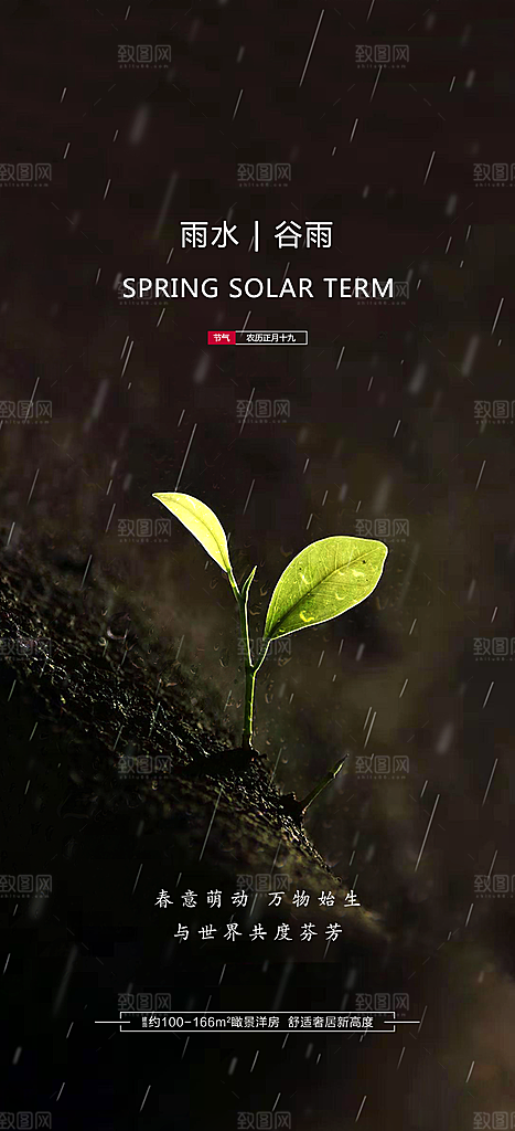 谷雨简约大气唯美节气插画节日宣传海报