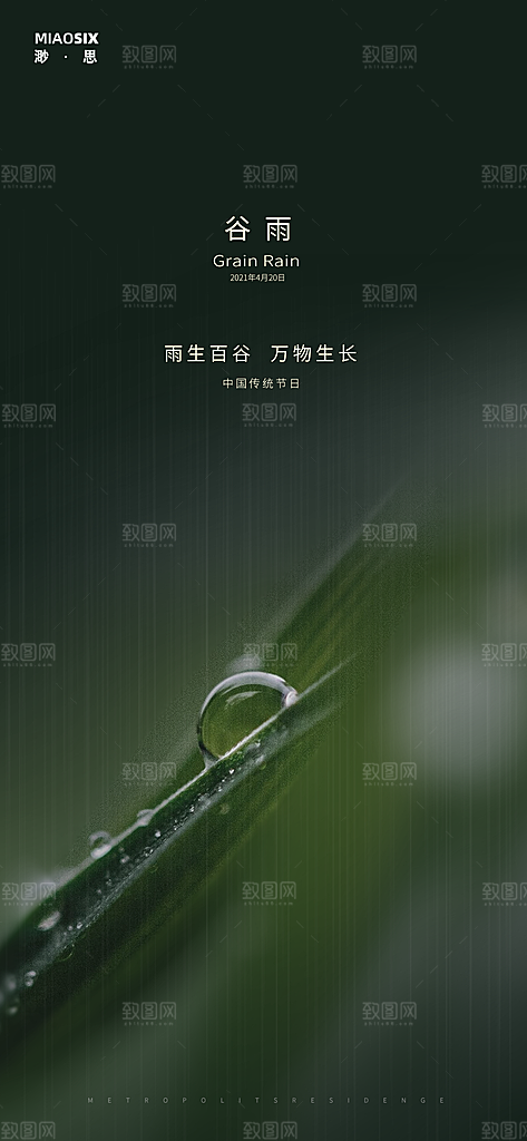 谷雨简约节气大气唯美节日插画宣传海报