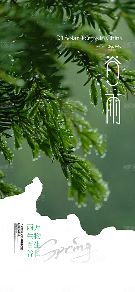 谷雨简约节气大气唯美节日插画宣传海报