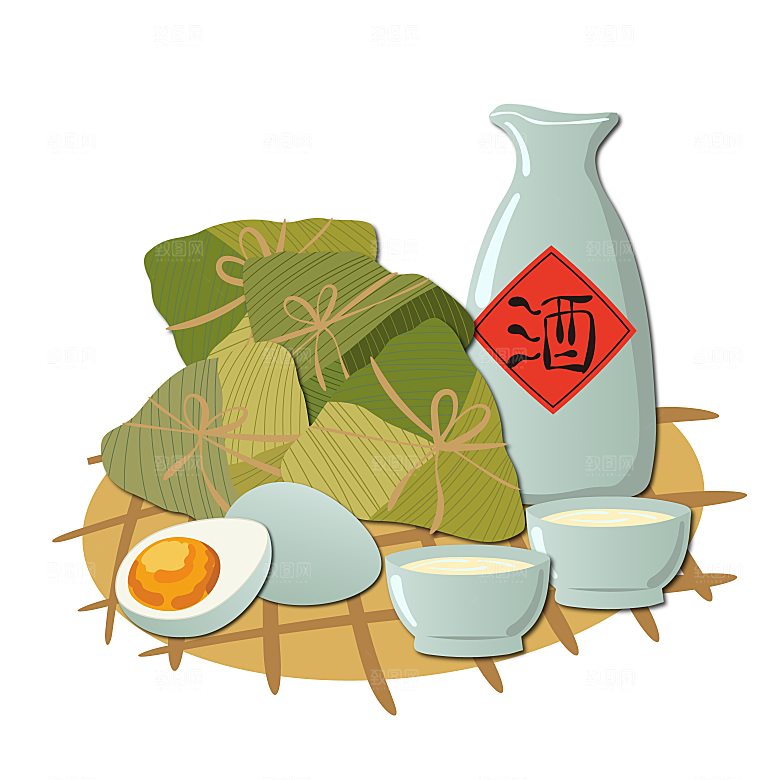 卡通手绘端午节免扣元素