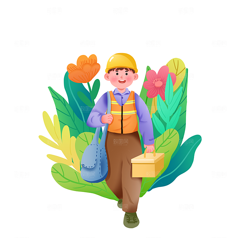 五一劳动节卡通人物插画素材
