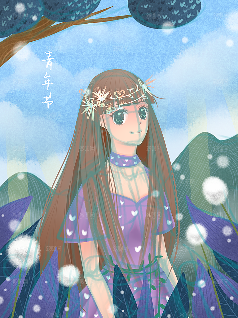 五四青年节卡通插画
