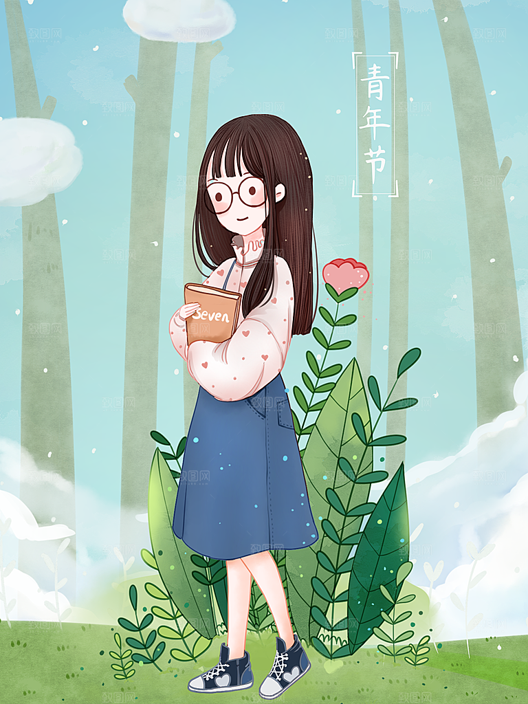 五四青年节卡通插画