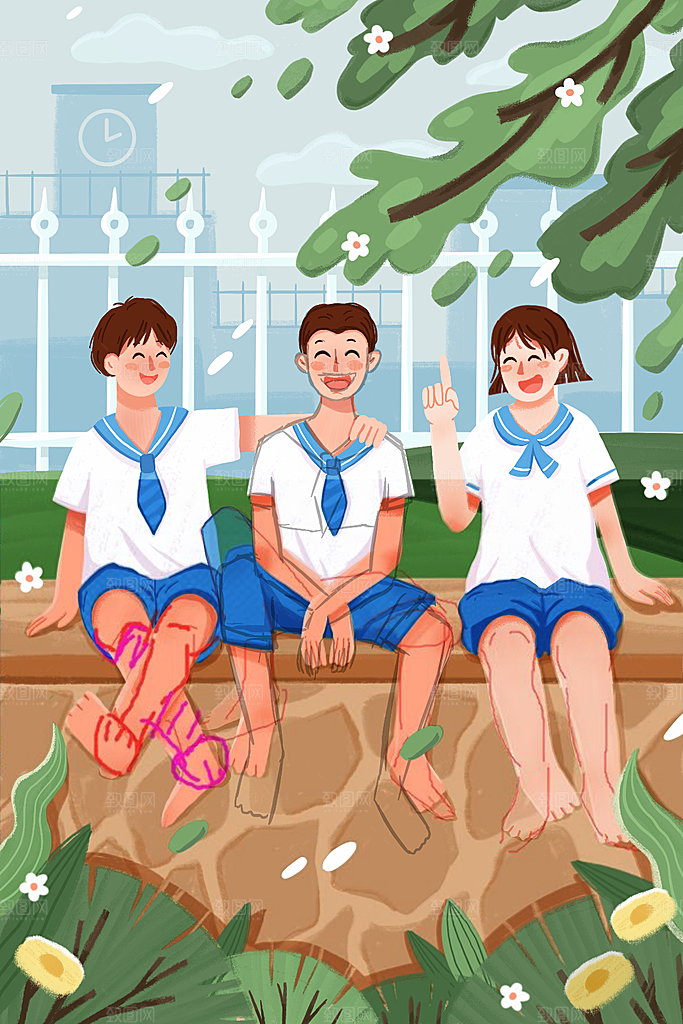 卡通五四青年节插画