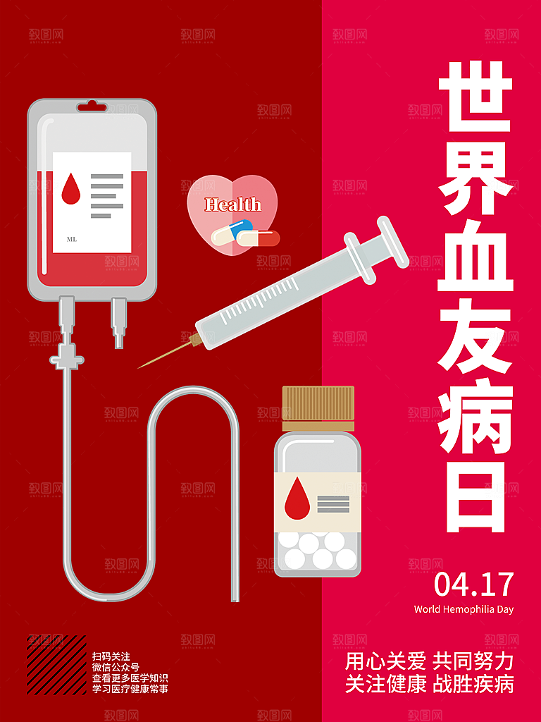 世界血友病日医疗健康爱心血友病科普海报