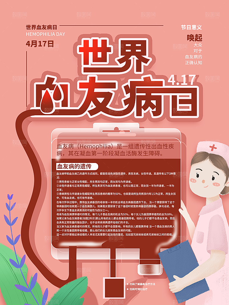 世界血友病日医疗健康爱心血友病科普海报