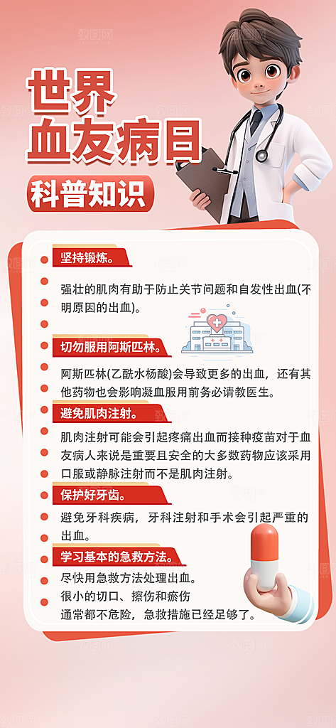 世界血友病日医疗健康爱心血友病科普海报