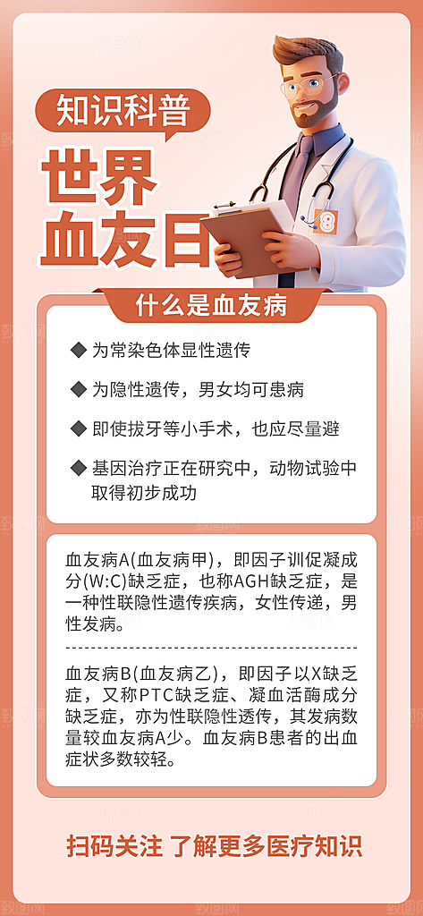 世界血友病日医疗健康爱心血友病科普海报