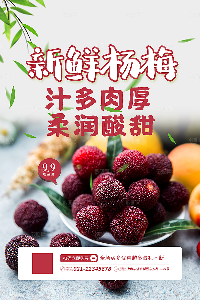 杨梅熟了酸甜生鲜夏季水果店超市海报