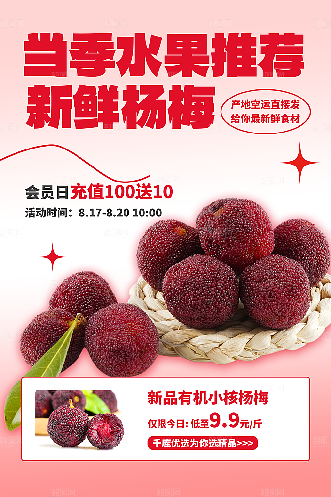 杨梅熟了酸甜生鲜夏季水果店超市海报