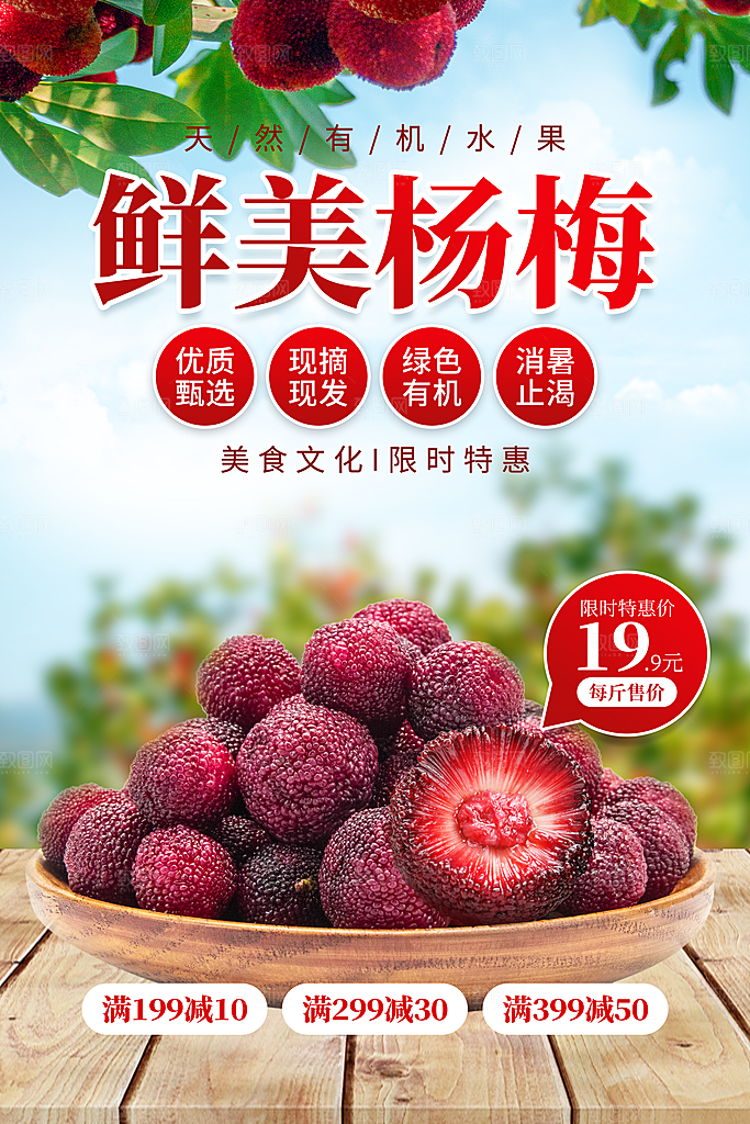 杨梅熟了酸甜生鲜夏季水果店超市海报