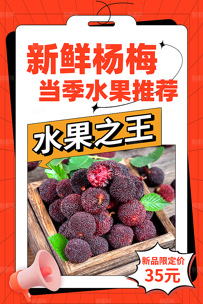 杨梅熟了酸甜生鲜夏季水果店超市海报