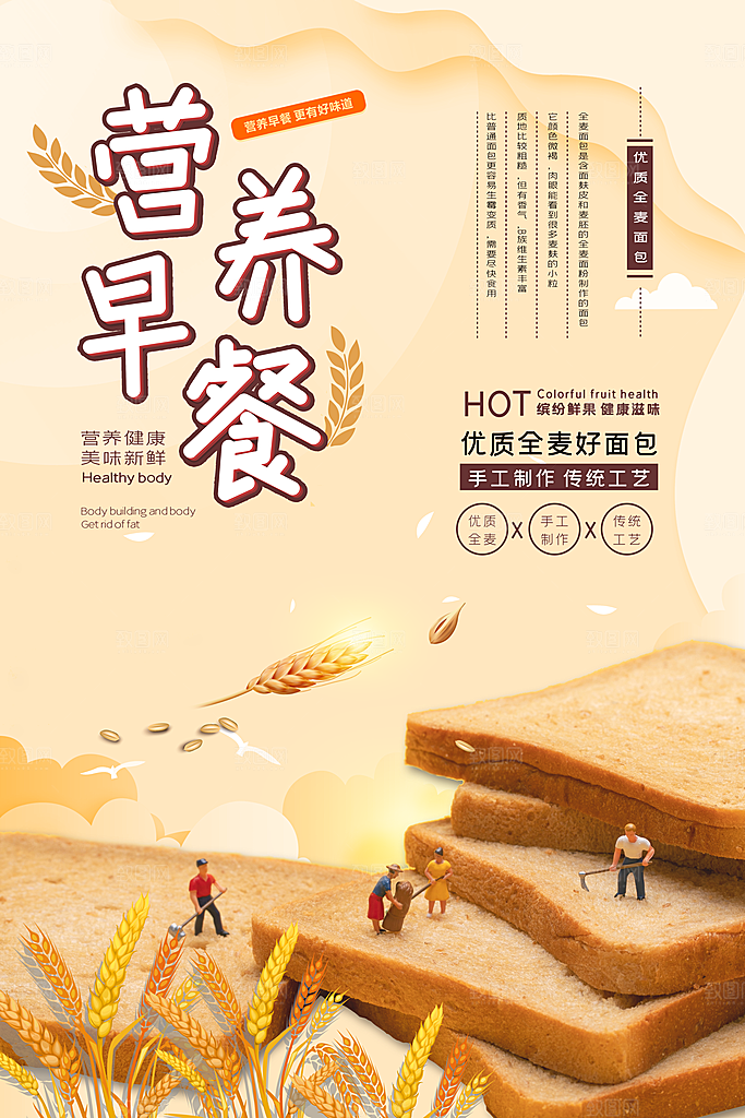 面包坊吐司烘焙下午茶早餐美食海报