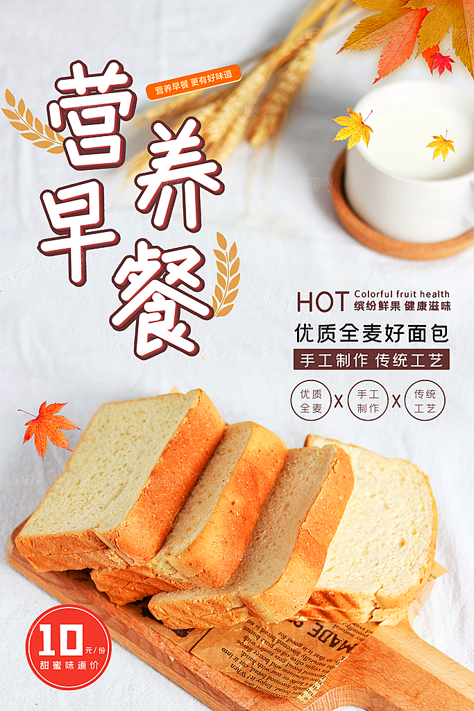 面包坊吐司烘焙下午茶早餐美食海报