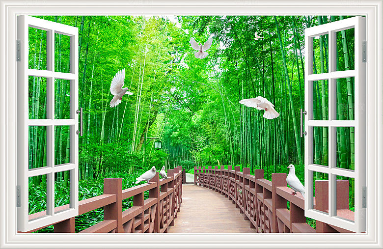 窗外 假窗 竹林 窗台 树林 窗外风景