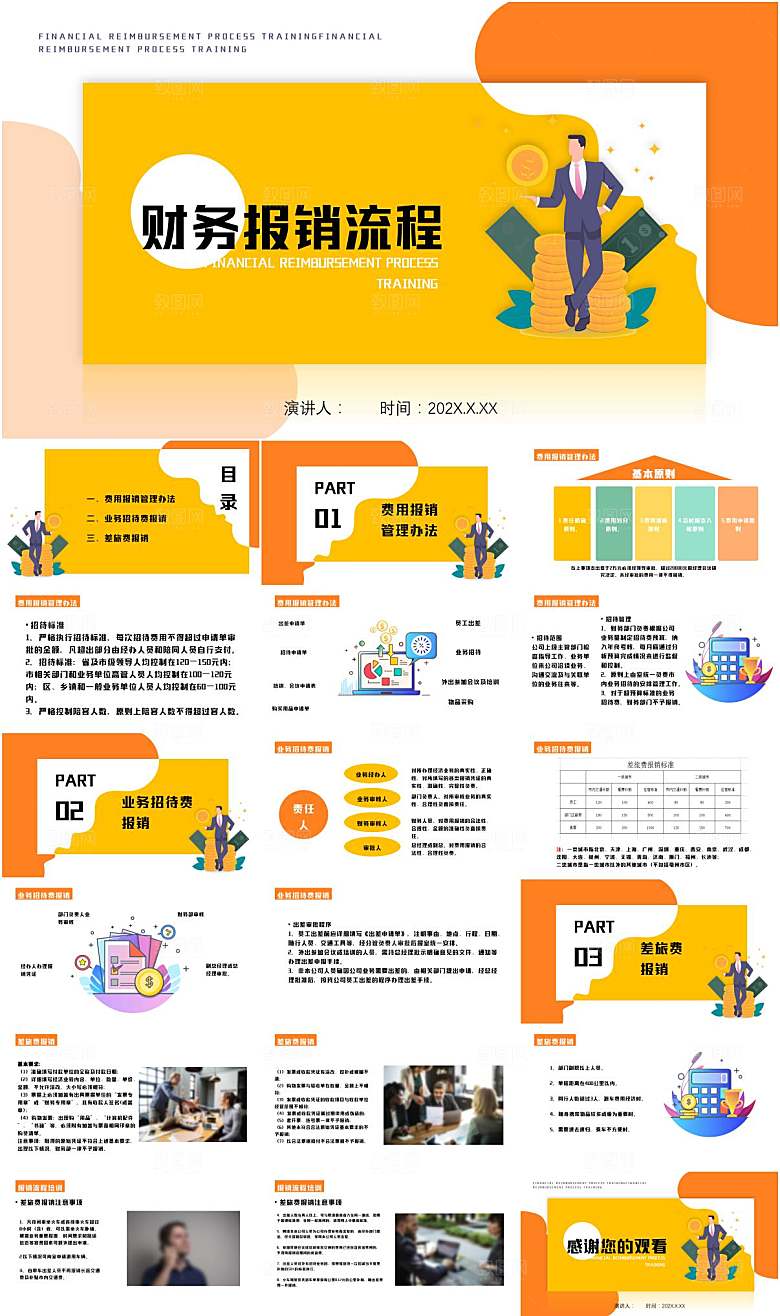 黄橙简约财务报销流程培训PPT模板