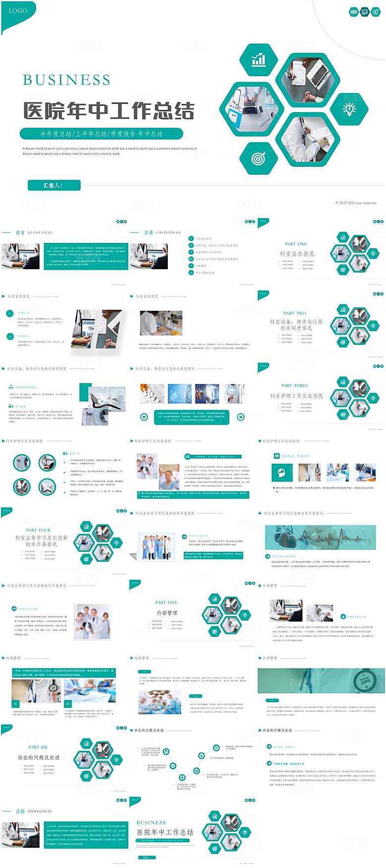 绿色简约医院年终工作汇报PPT模板