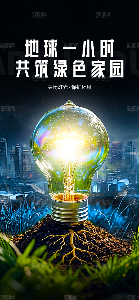地球一小时节约用电节能减排公益海报