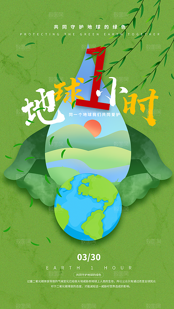 地球一小时节约用电节能减排公益海报