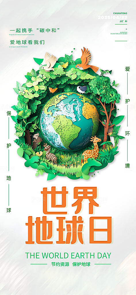 世界地球日节能减排绿色森林保护环境海报