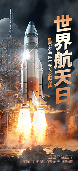 世界航天日航天精神太空火箭宇航员海报