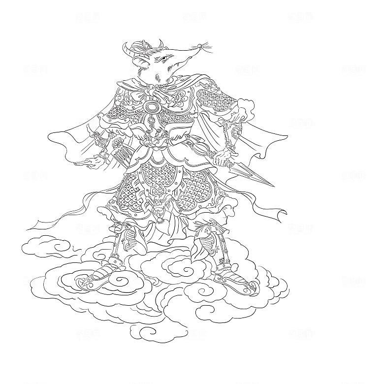 六丁六甲将军矢量线稿