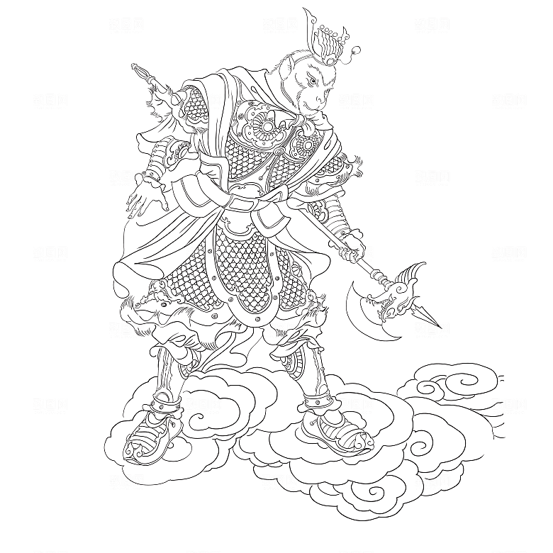 六丁六甲将军矢量线稿