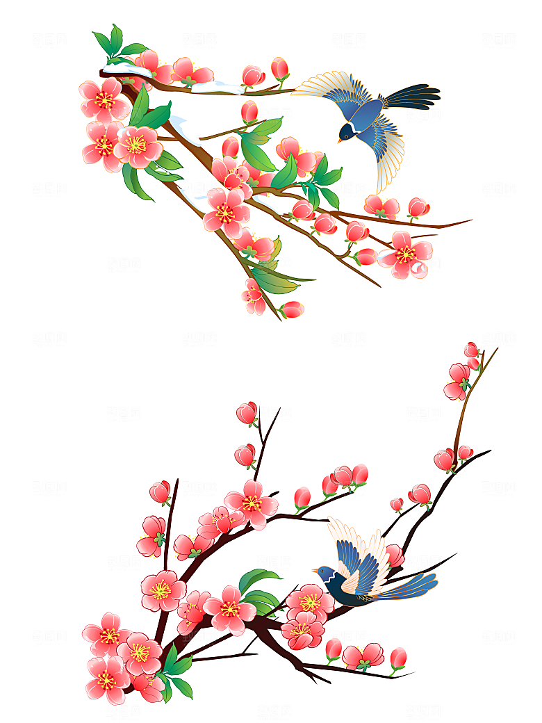 古风喜上眉梢喜鹊梅花插画矢量图
