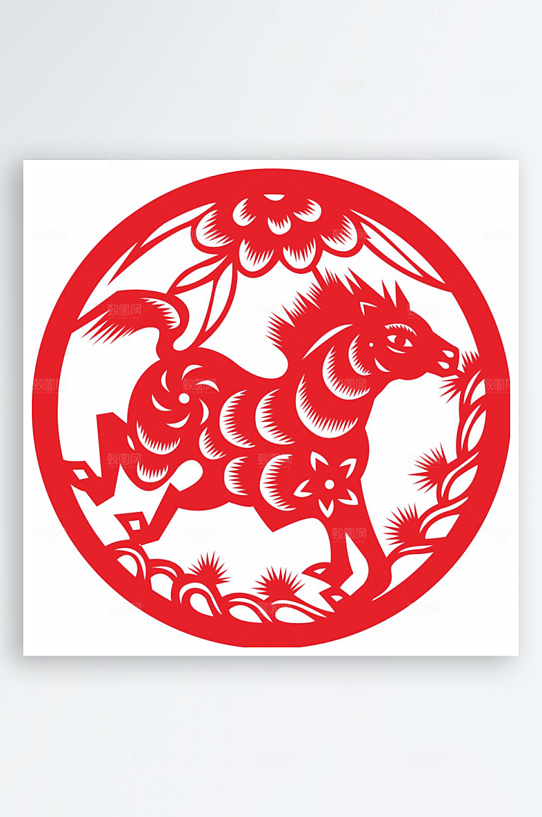 十二生肖窗花贴纸矢量图马