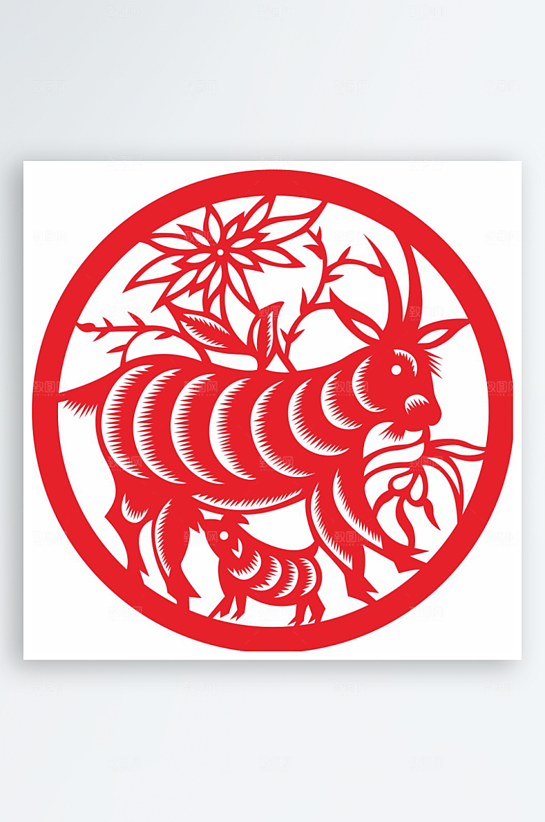 十二生肖窗花贴纸矢量图羊
