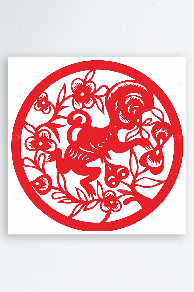 十二生肖窗花贴纸矢量图猴