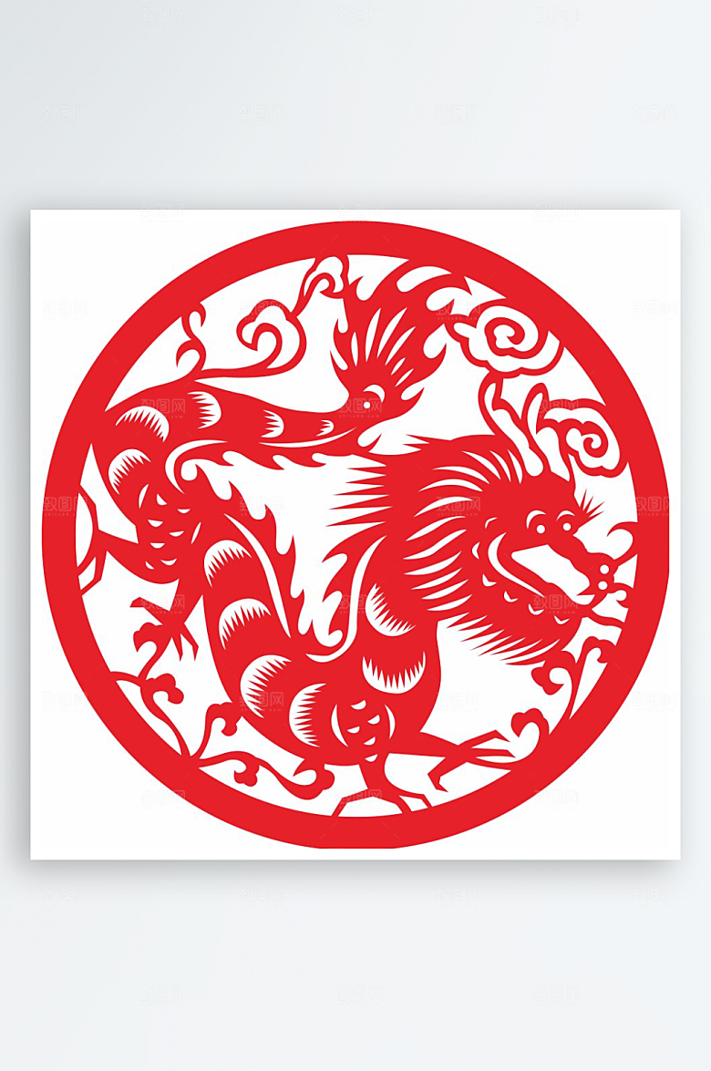 十二生肖窗花贴纸矢量图龙