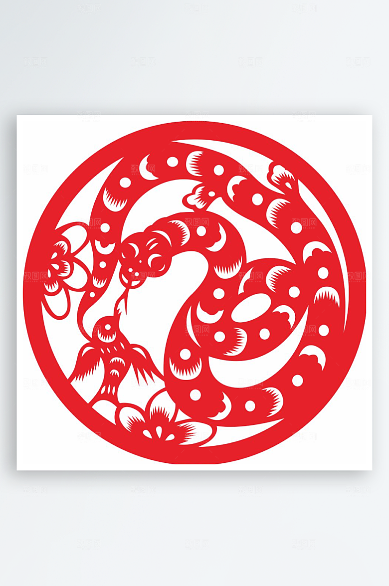 十二生肖窗花贴纸矢量图蛇