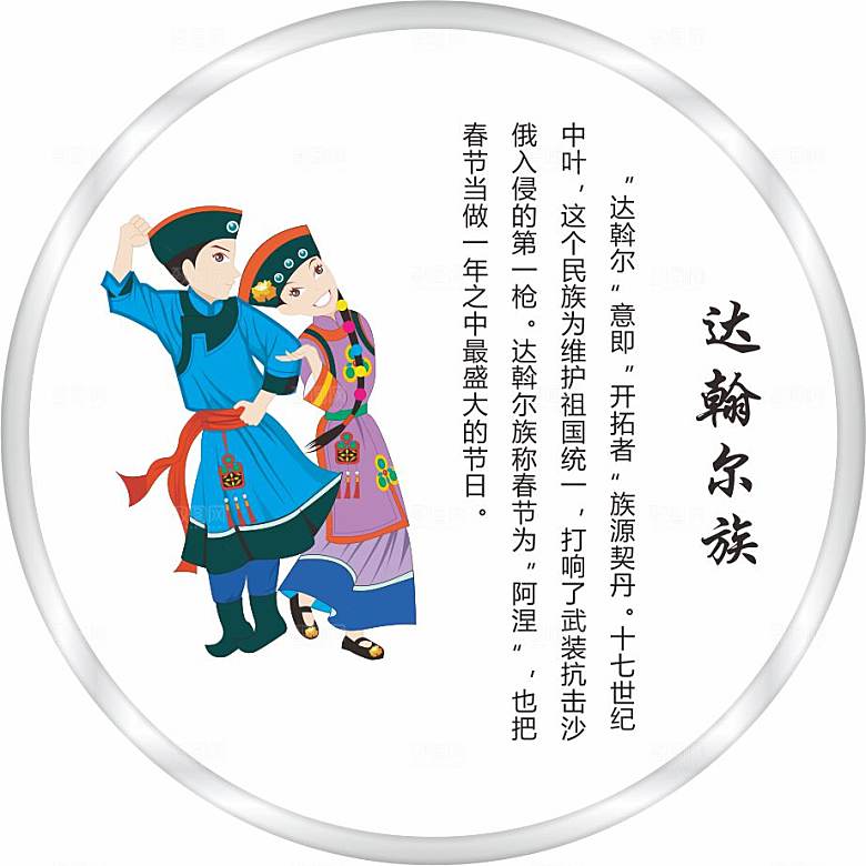五十六个民族人物及简介矢量图达翰尔