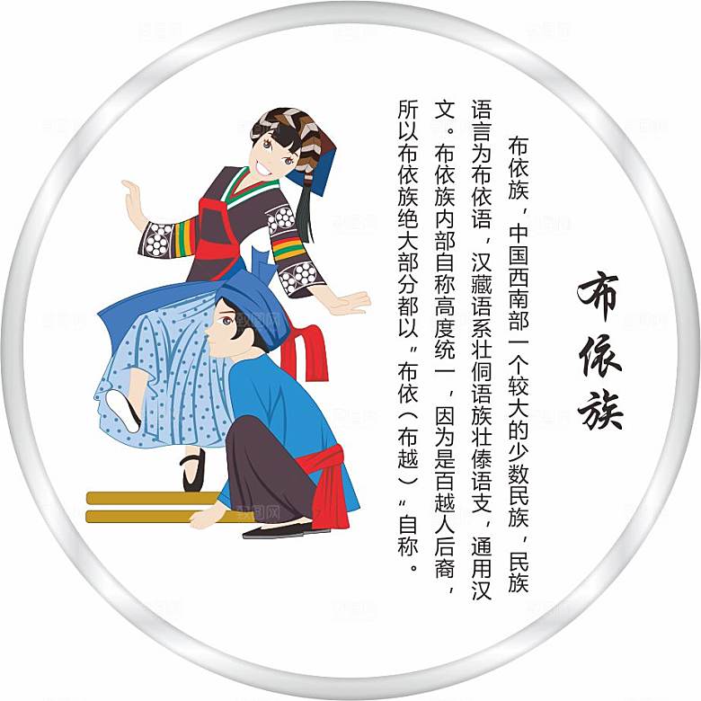 五十六个民族人物及简介矢量图布依族